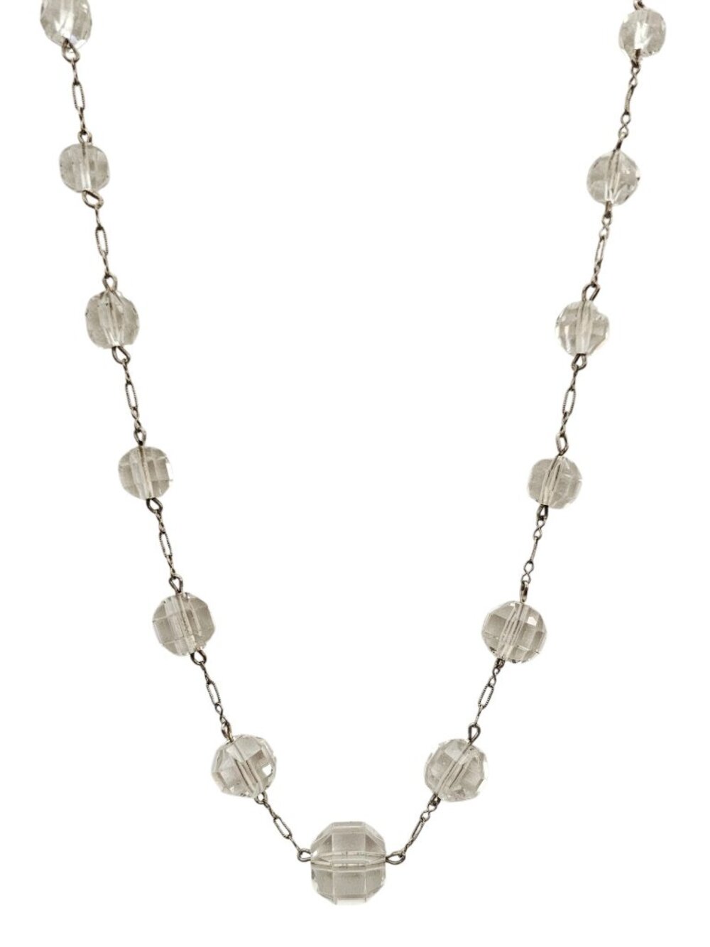 Sterling Silver Art Deco Crystal Quartz Graduated Paper Clip Chain Necklace L886